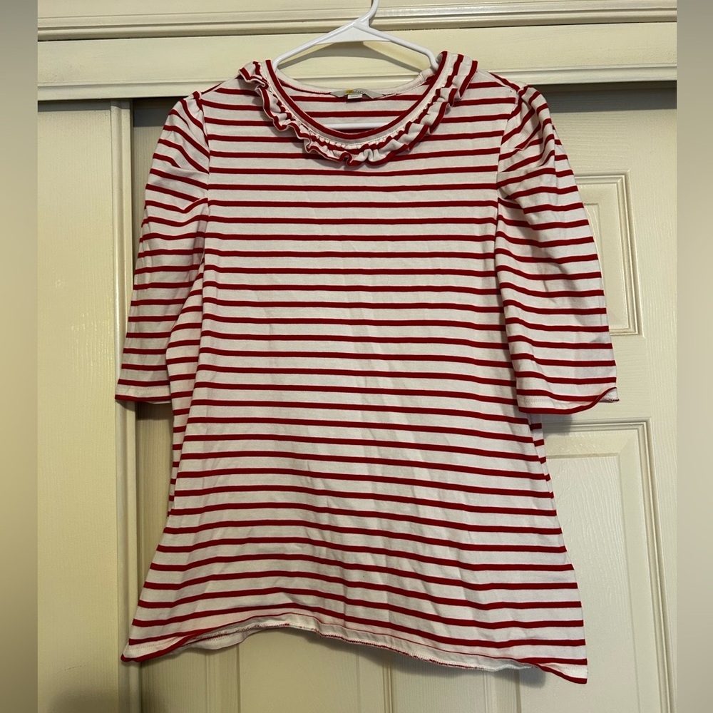 BODEN Breton STRIPE Short Sleeve T-Shirt RUFFLE Top